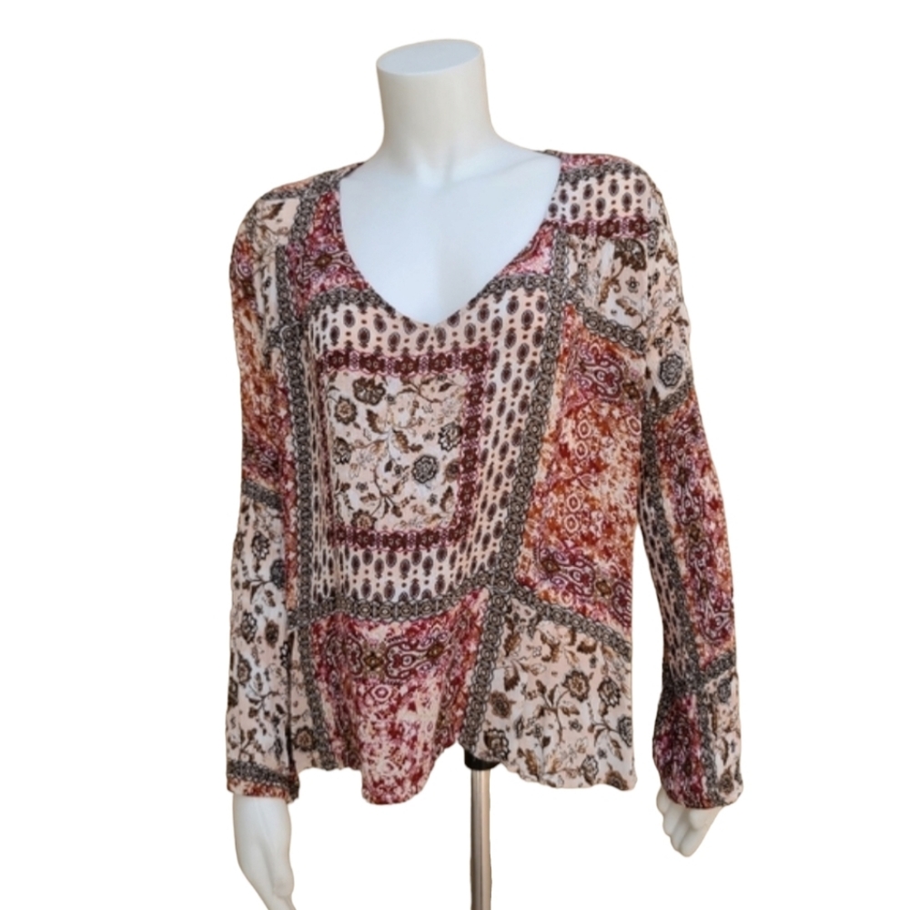 MOONDUST Patchwork Paisley Blouse XL Cutout Boho Festival Top Oversized GYPSY - Picture 14 of 16
